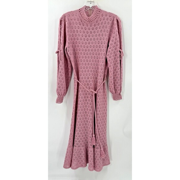 Vintage RARE GORGEOUS Miss Joann California Knit Crochet Pink Split Sleeve "10" - Picture 4 of 13